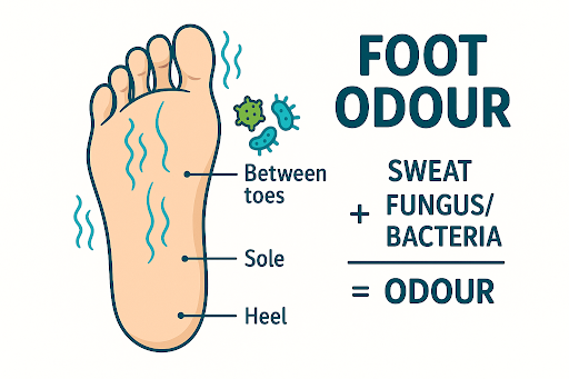 What are the symptoms of Foot Odour (Bromodosis)?